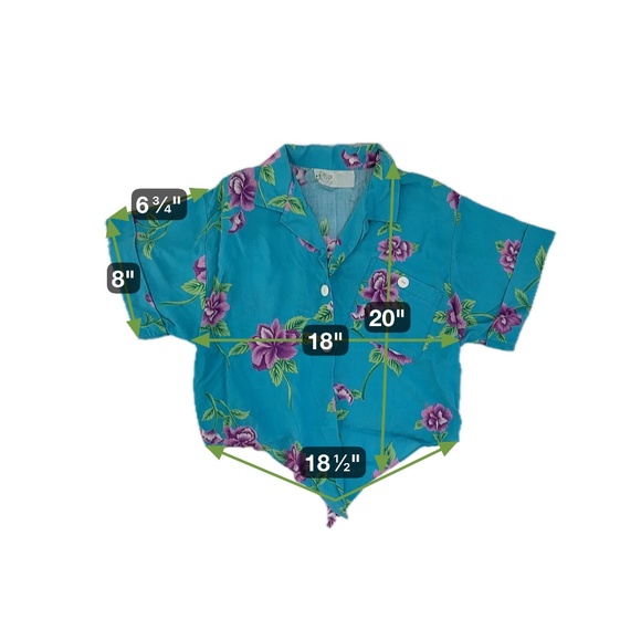VTG Made in Hawaii Crop Top Hawaiian Button-Up Tie Shirt Blue Floral - Picture 5 of 5